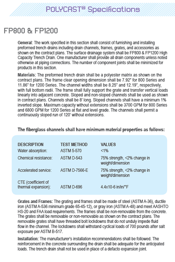 Polycast Specifications