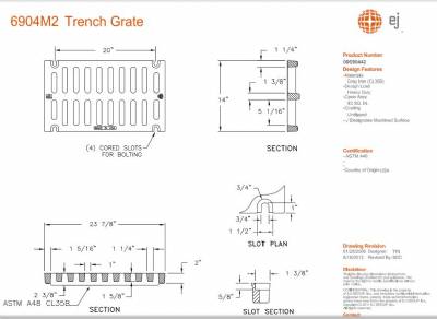 14" Wide Trench Drain Grate 2" Deep Slotted for Bolts