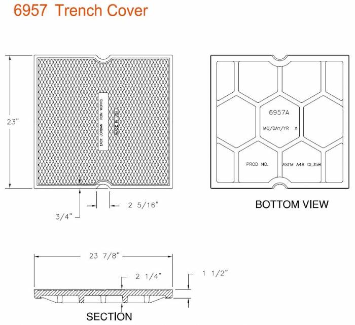 23" Wide Solid Trench Drain Cover 1 1/2" Deep