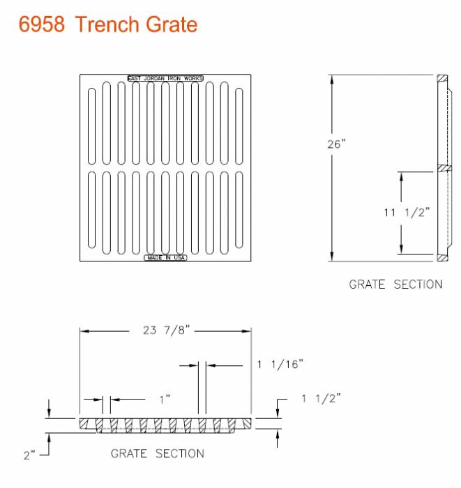26" Wide Trench Drain Grate 1 1/2" Deep