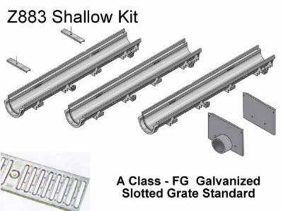 6" Wide Zurn Z883 Shallow Trench Drain Kit 6 Foot Complete