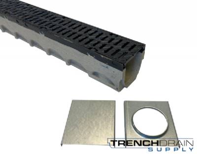 4" Wide Multi V Ductile Iron Edge Polymer Concrete Sloped Trench Drain Kit - 20 Foot Complete