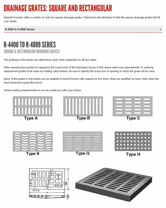 Neenah Square R-4400 to R-4899 Square Grates Image 1