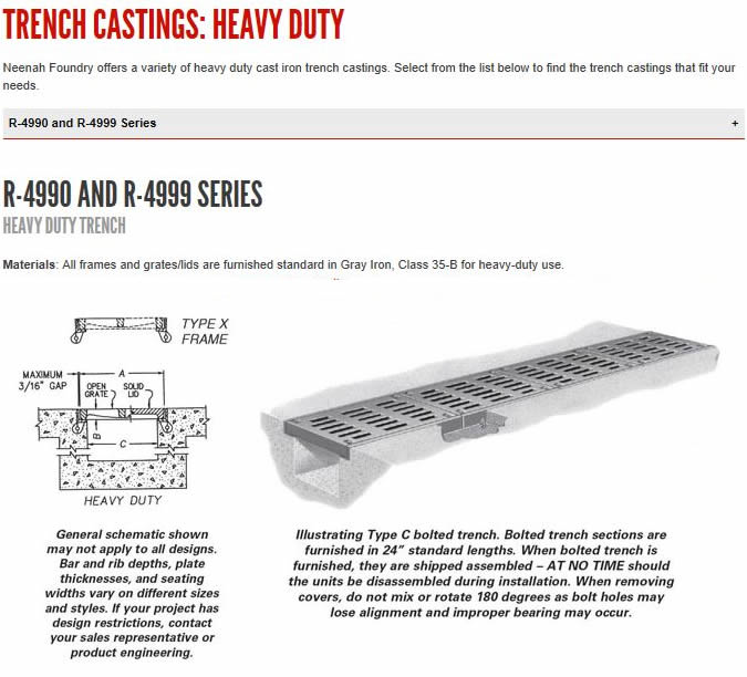 Neenah R-4990 and R-4999 Trench Castings Heavy Duty Image 1