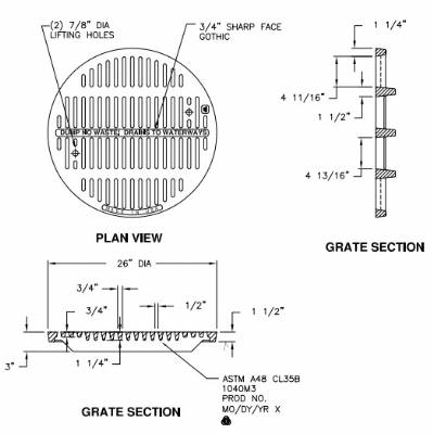 26" Round Grate "Dump No Waste" 1.5" Deep ADA