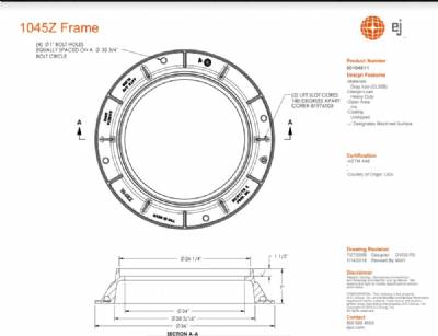 36" Manhole Frame w/1040-M1 Grate