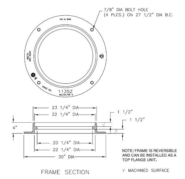 22" Manhole Frame for 1130M1 Grate