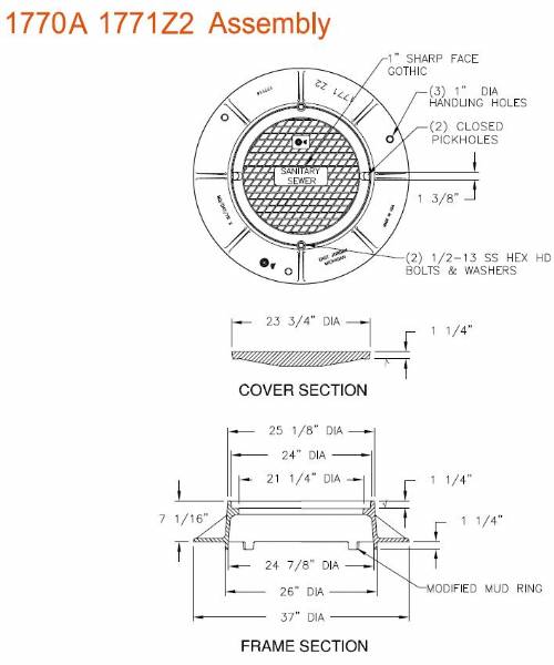 24" Round 7-1/16" Tall Crack Drill Bolted Manhole Assy