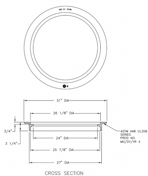 3-1/4" Tall Top Flange Frame, Light Duty, Black Asphaltic Coated