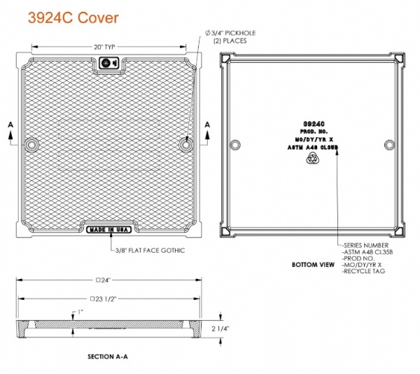 24" Wide Square Solid Vented Cover