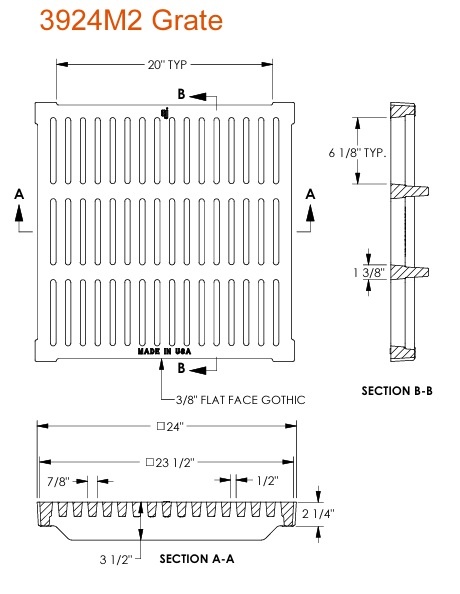 24" Wide Square Grate ADA