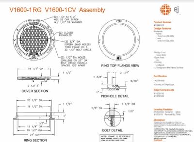 V1600-1 4" Tall Bottom Flange Crack Drill Bolted Manhole Assembly