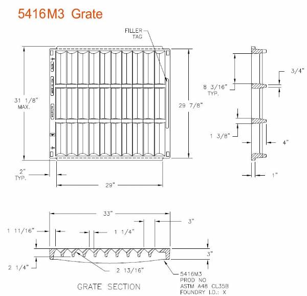 33" Wide Vaned Trench Grate