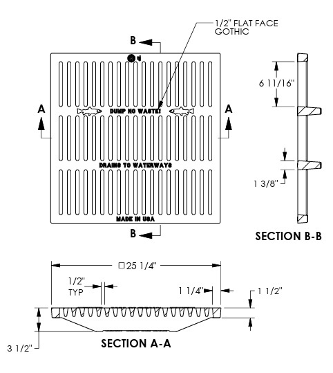 5423M1 25.25 Square ADA Style Grate Dump No Waste!
