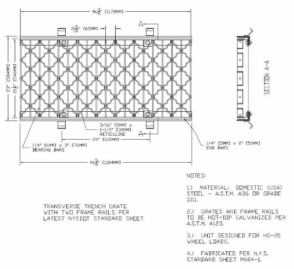 23" Wide Transverse Galv Grate & Frame