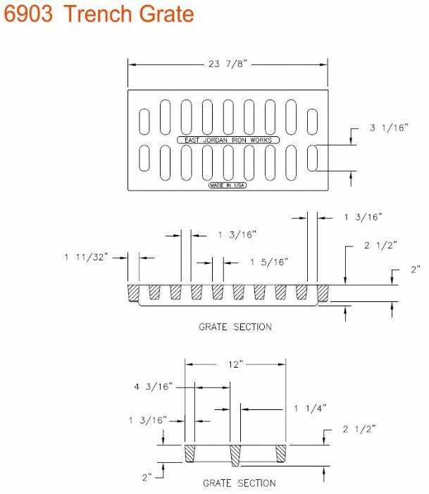 12" Wide Trench Drain Grate 2" Deep