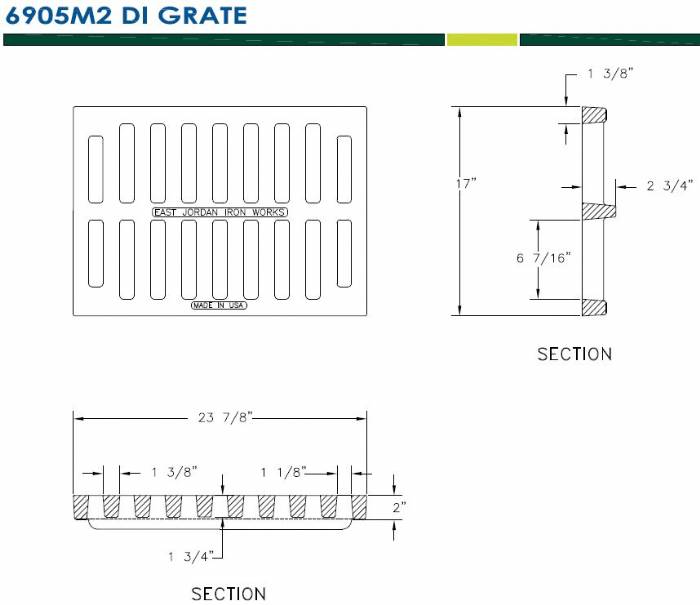 17" Wide Trench Drain Grate 2" Deep