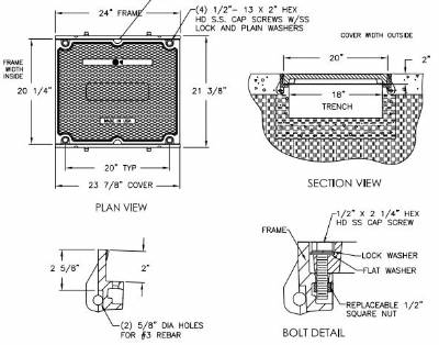 20" Wide Solid Cover 2'' Deep w/ bolt holes and Frame