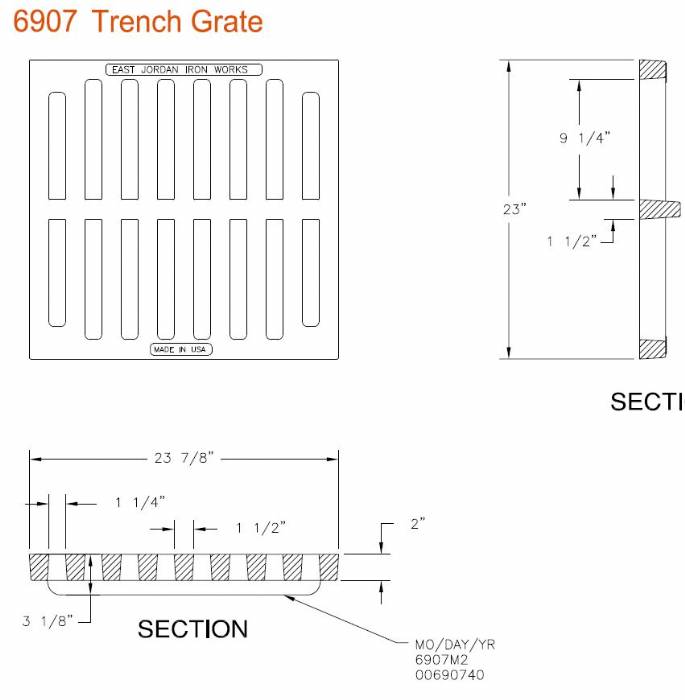 23" Wide Trench Drain Grate 2" Deep
