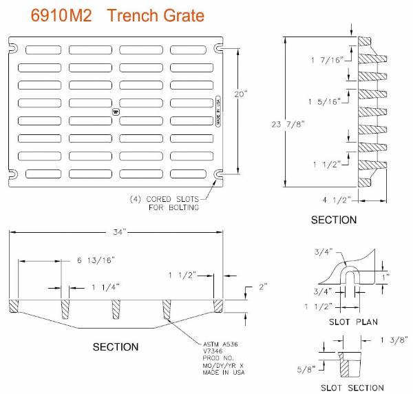 34" Wide Grate Notched for Bolting