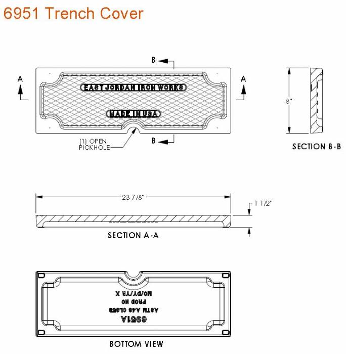 8" Wide Solid Trench Drain Cover 1 1/2" Deep