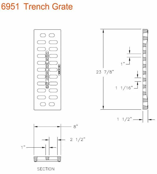 8" Wide Trench Drain Grate 1 1/2" Deep