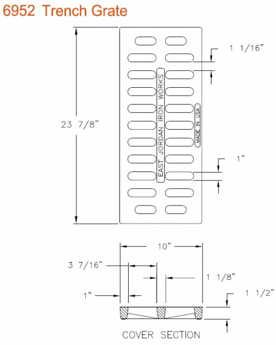 10" Wide Trench Drain Grate 1 1/2" Deep