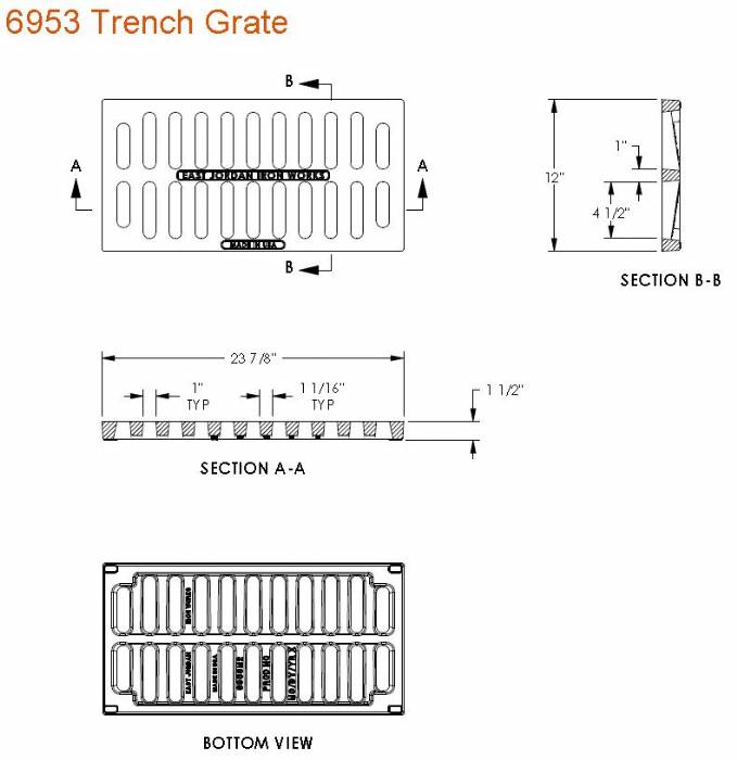 12" Wide Trench Drain Grate 1 1/2" Deep