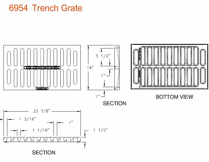 14" Wide Ductile Iron Trench Drain Grate 1 1/2" Deep