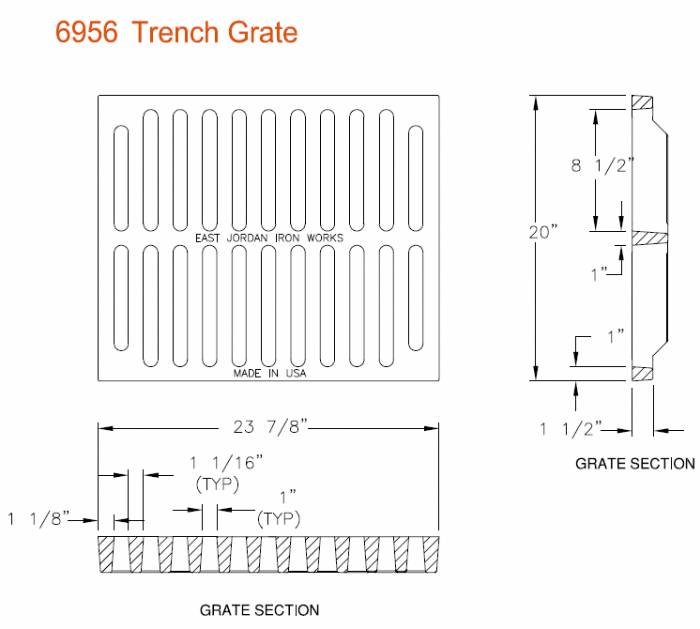 20" Wide Trench Drain Grate 1 1/2" Deep