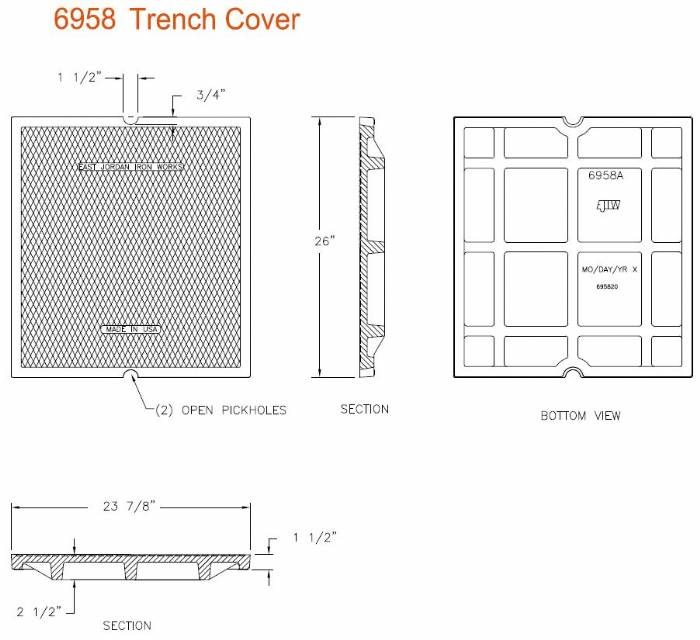 26" Wide Solid Trench Drain Cover 1 1/2" Deep
