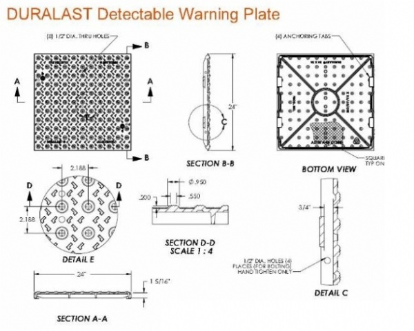 700571 24" Wide Detectable Warning Plates -Black Coated