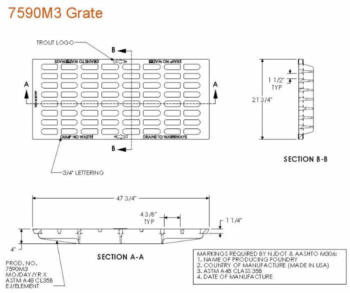 47 3/4" Wide Trench Grate