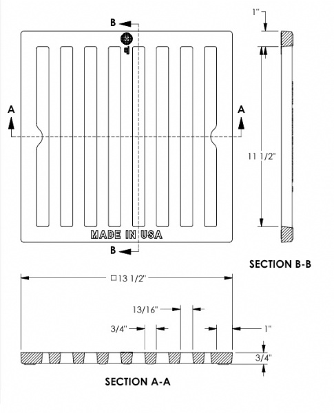 13 1/2' Square Grate Only