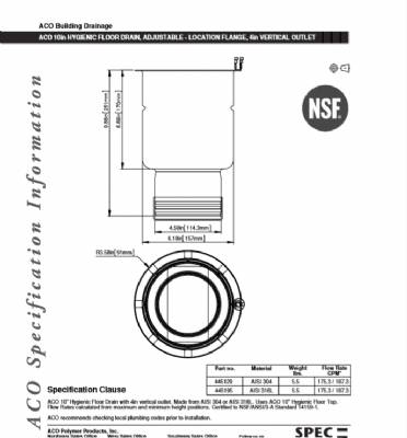 ACOGully Floor Dr ADJUSTABLE LOCATION FLANGE FOR D142 - 4" VERTICAL