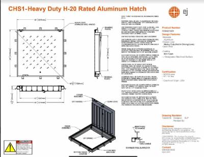 CHS1-  Product Number Design Features  Certification  Disclaimer Drawing Revision  Heavy Duty H-20 Rated Aluminum Hatch