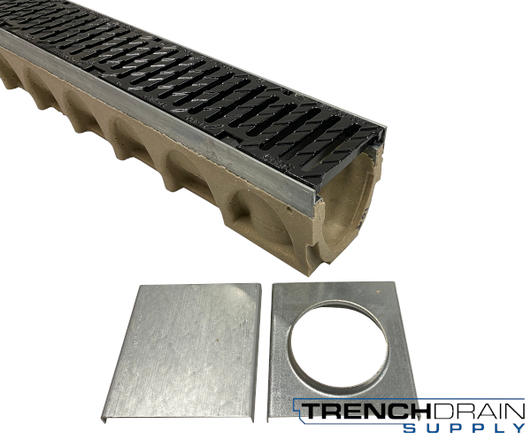 4" Wide Multi V Galvanized  Edge Polymer Concrete Sloped Trench Drain Kit - 60 Foot Complete