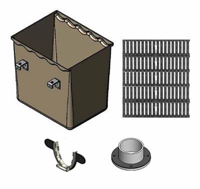 PPCB-2024-72 Epoxy Coated Fabricated Steel Gully, 20" x 24" top x 72 " deep W/CI grate & CS Brackett