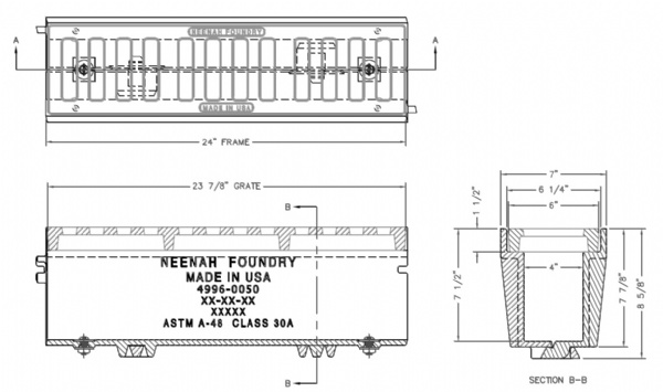 6" Wide  Neenah R-4996-A6 Series Type M Trench