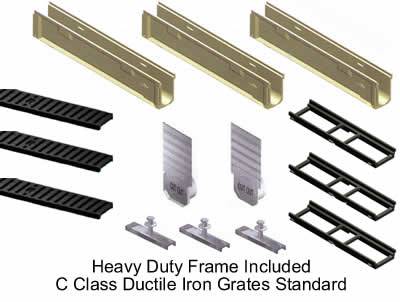 6" Wide Polycast 700 Heavy Duty Frame Poly Concrete Trench Drain Kit 64 foot Complete