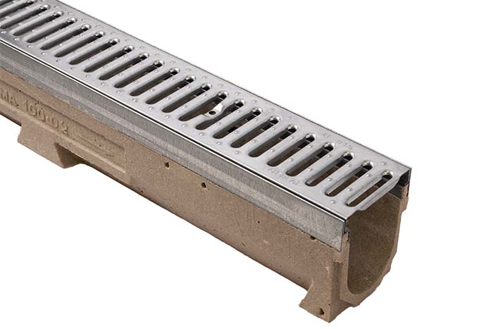 4" Wide U100K Galvanized  Edge Polymer Concrete Sloped Trench Drain Kit - 33 Foot Complete