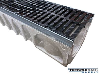 8" Wide MultiV Galvanized Edge Concrete Trench Drain Kit - 16 Foot Complete