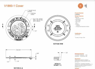 23 3/4" Manhole Frame With Vented 4 Hole Cover Dump No Waste! Drains to Waterways, Light Duty