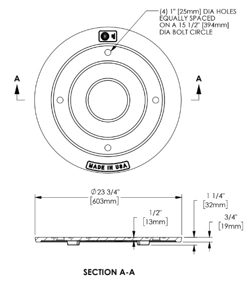 23 3/4" Manhole Vented Cover Only Plain, Light Duty