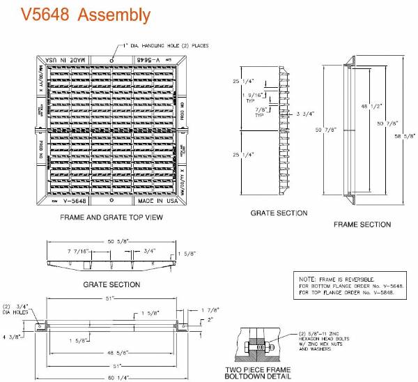 50 5/8" Square Frame & Grate Bolted Assy