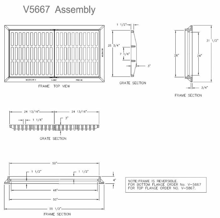 26"Wide One Piece Frame and Two 24" Grates