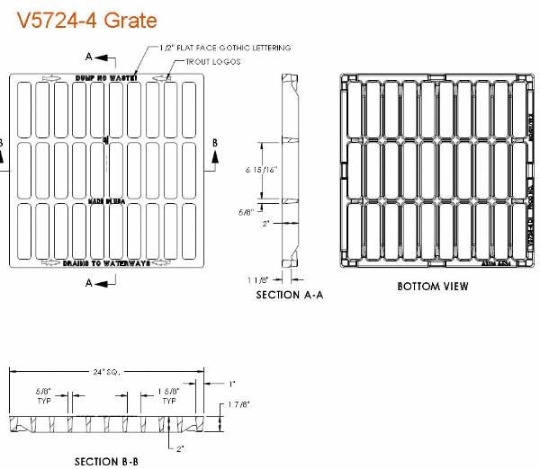 24" Square Slotted Grate 1 7/8"D