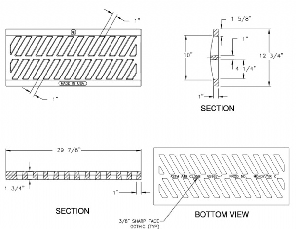 12-3/4" x 30" Convex Beehive Type Trench Grate