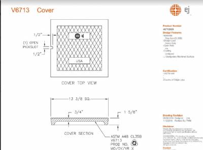 V6713 13 3/8" sq. x 1 5/8" deep access cover