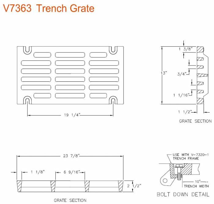 13" Wide Gray Iron Grate